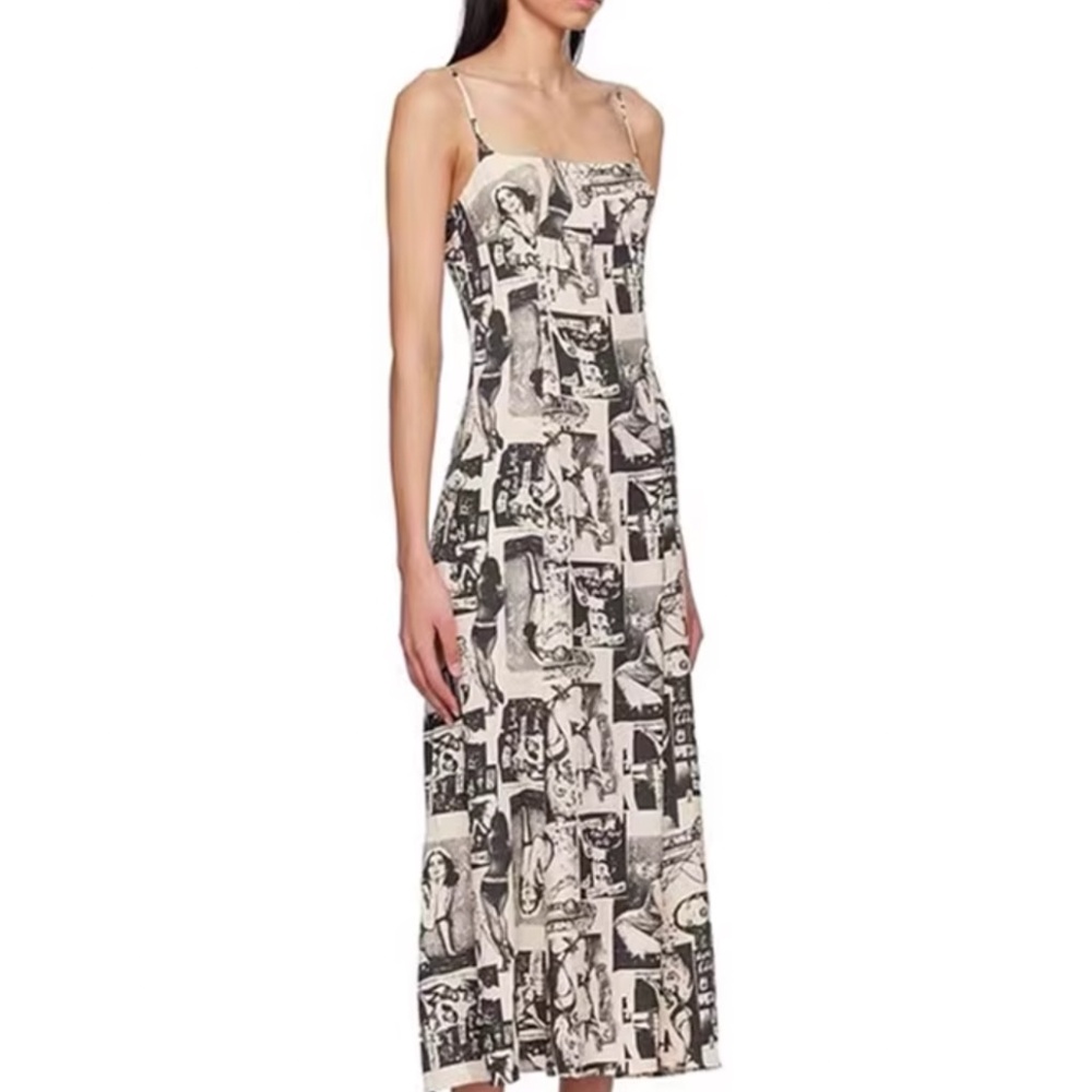 NWOT Reformation Black and White Graphic Midi Dress - Picture 2 of 9